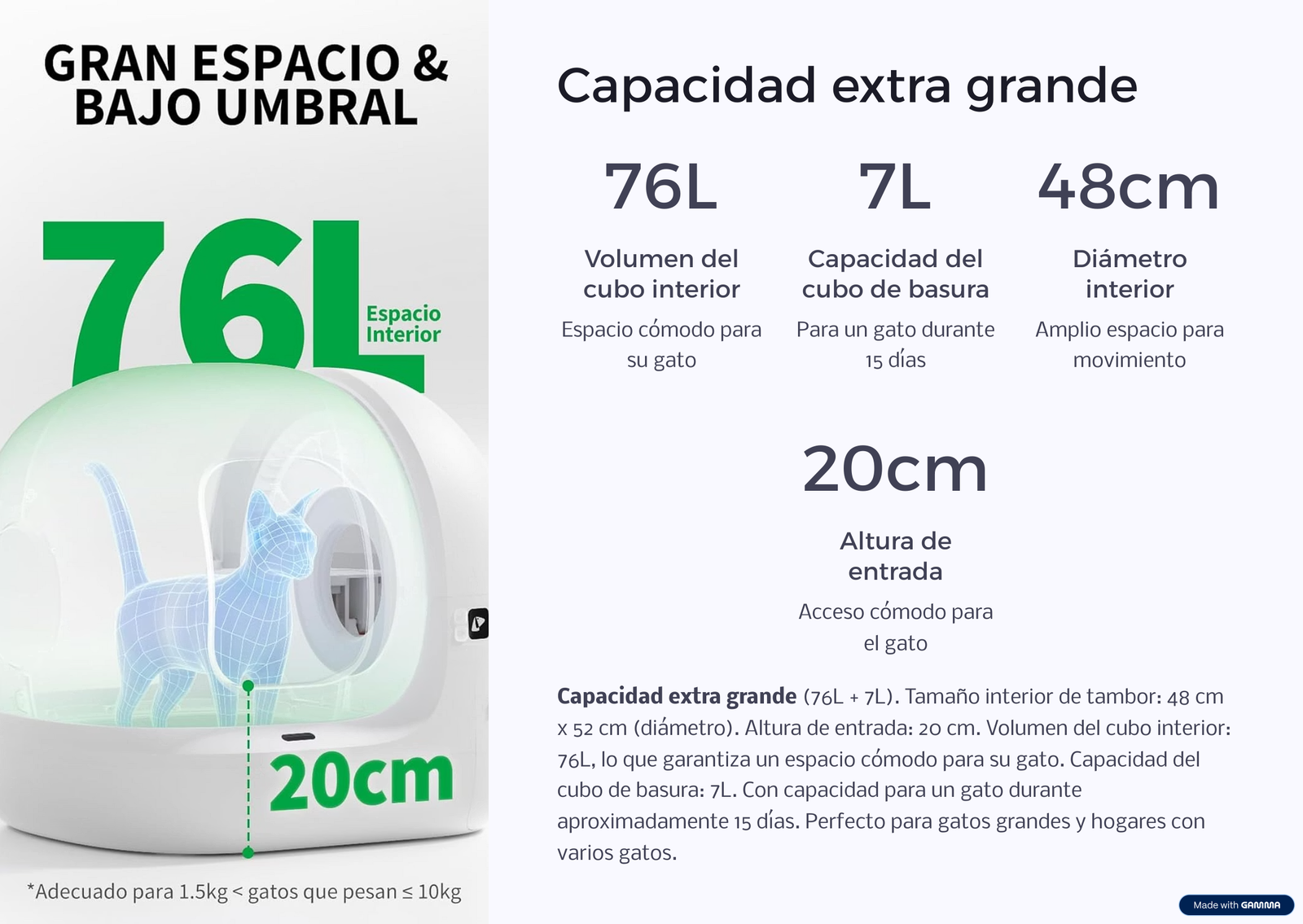 Arenero Petkit Pura Max 2 6 4 Capacidad extra grande